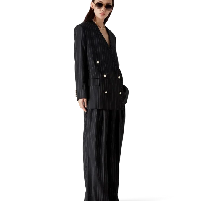 Blazer oversize en laine à fines rayures