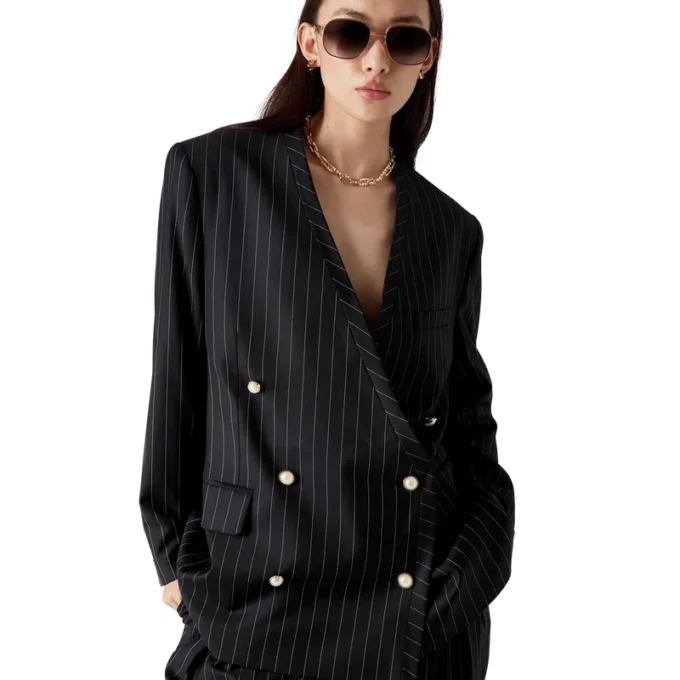 Blazer oversize en laine à fines rayures