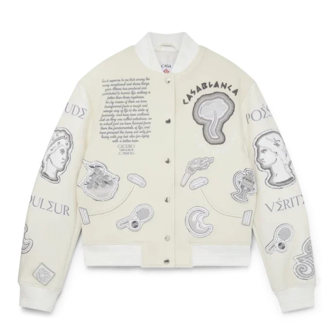 Blouson aviateur en patchwork de chenille