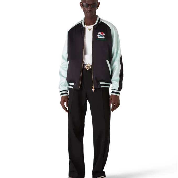 Blouson aviateur en satin brodé