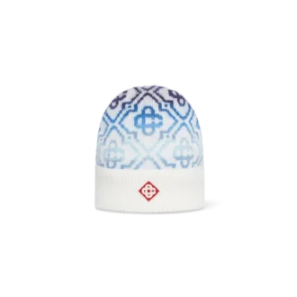 Bonnet en laine mérinos à motif monogramme Space Dye