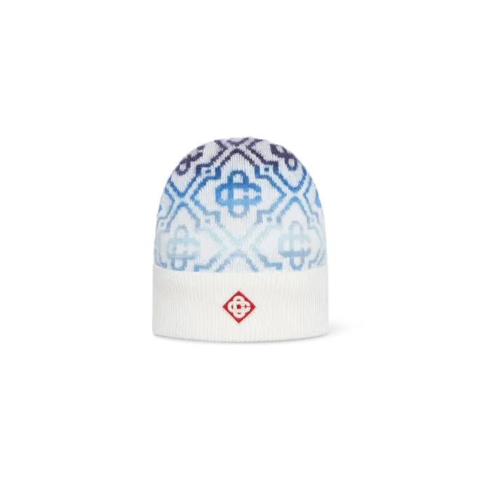 Bonnet en laine mérinos à motif monogramme Space Dye