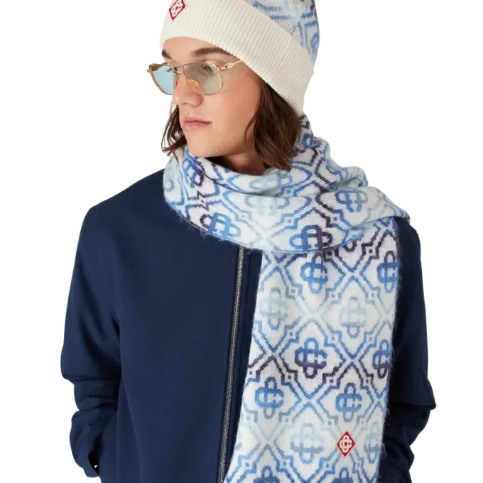 Bonnet en laine mérinos à motif monogramme Space Dye