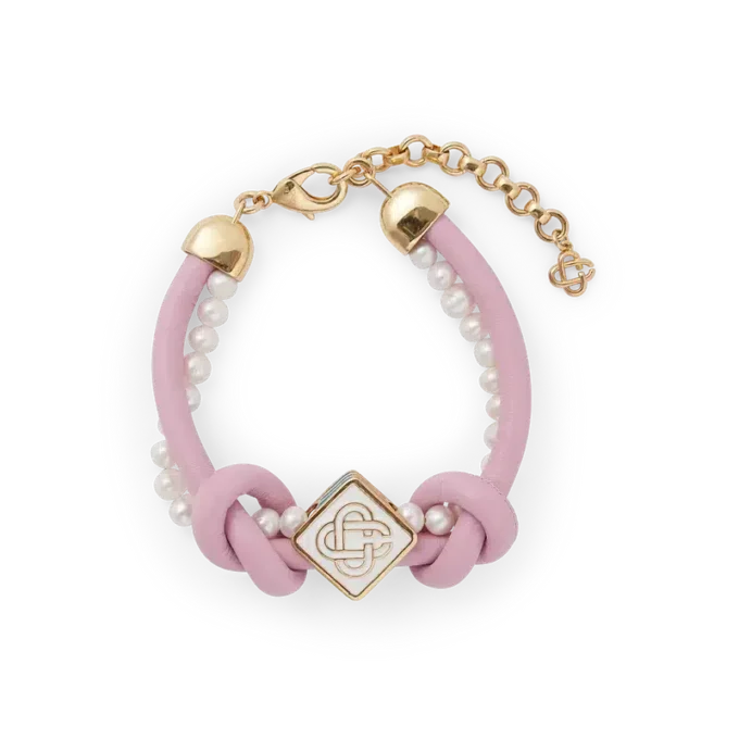 Bracelet à nœuds et perles rose