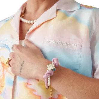 Bracelet à nœuds et perles rose