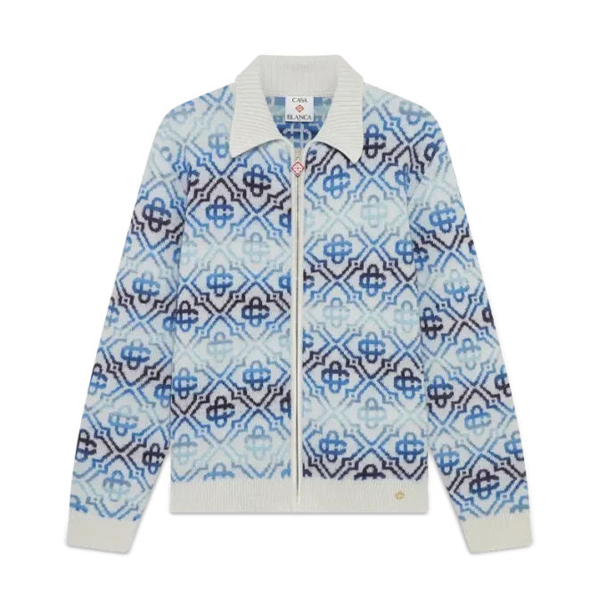 Cardigan à manches longues en laine mérinos avec motif Monogram Space Dye