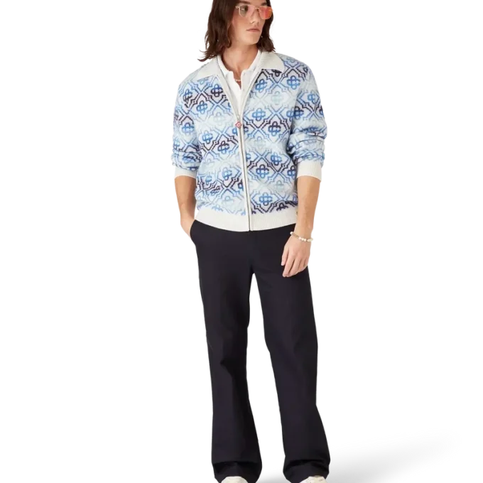 Cardigan à manches longues en laine mérinos avec motif Monogram Space Dye