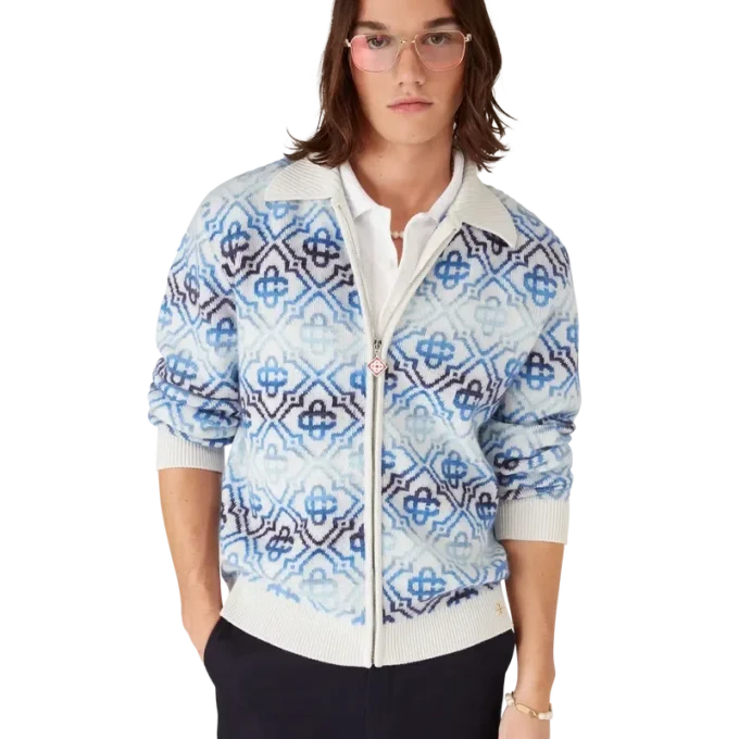 Cardigan à manches longues en laine mérinos avec motif Monogram Space Dye