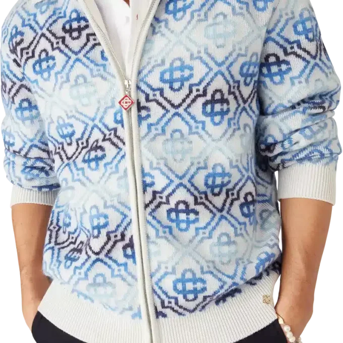Cardigan à manches longues en laine mérinos avec motif Monogram Space Dye