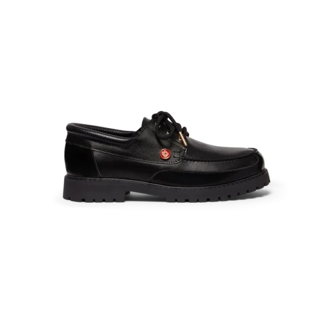 Chaussures bateau en cuir noir pour homme