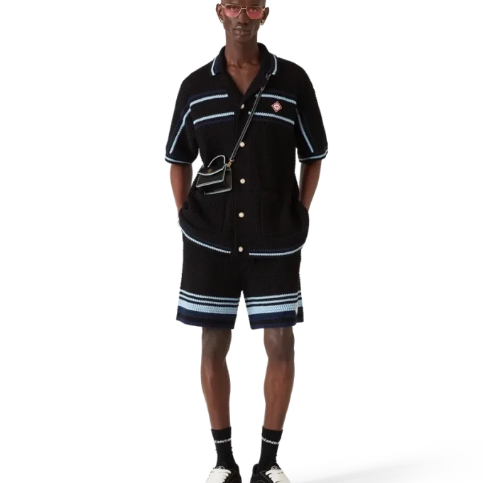 Chemise de tennis à manches courtes en coton crocheté Chemise de tennis à manches courtes en coton crocheté