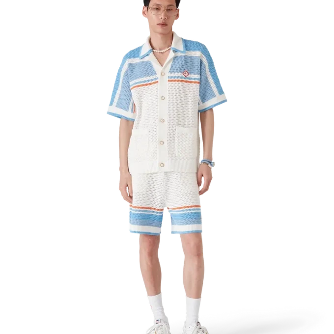 Chemise de tennis à manches courtes en coton crocheté Chemise de tennis à manches courtes en coton crocheté