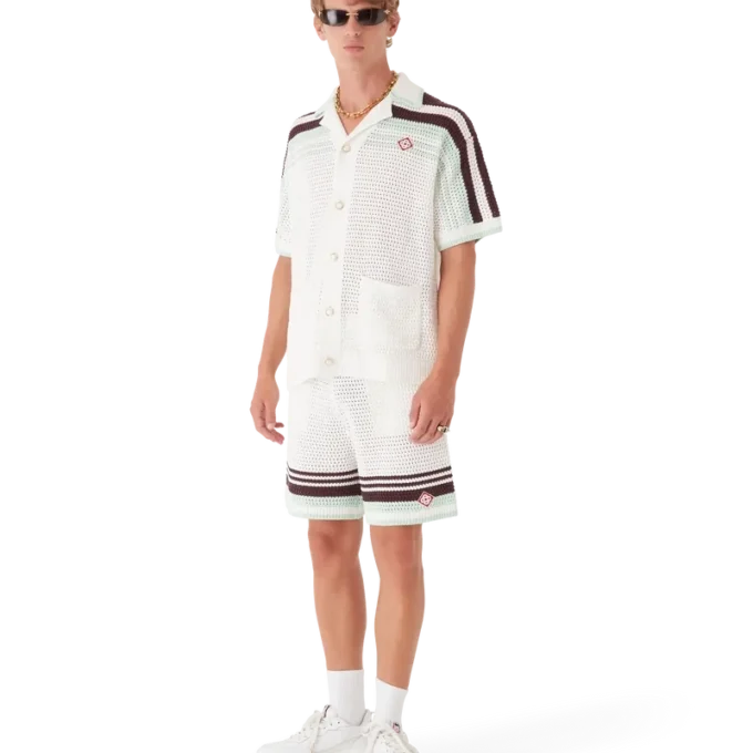 Chemise de tennis à manches courtes en coton crocheté Chemise de tennis à manches courtes en coton crocheté