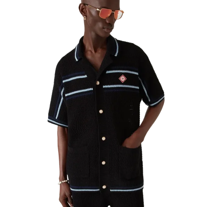 Chemise de tennis à manches courtes en coton crocheté Chemise de tennis à manches courtes en coton crocheté