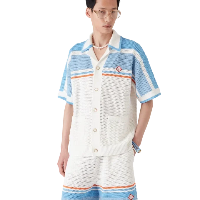 Chemise de tennis à manches courtes en coton crocheté Chemise de tennis à manches courtes en coton crocheté