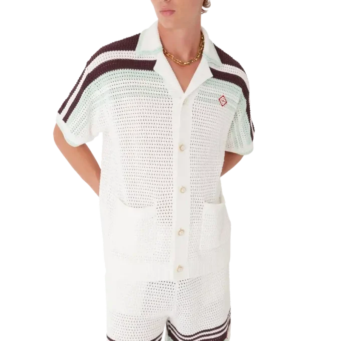 Chemise de tennis à manches courtes en coton crocheté Chemise de tennis à manches courtes en coton crocheté