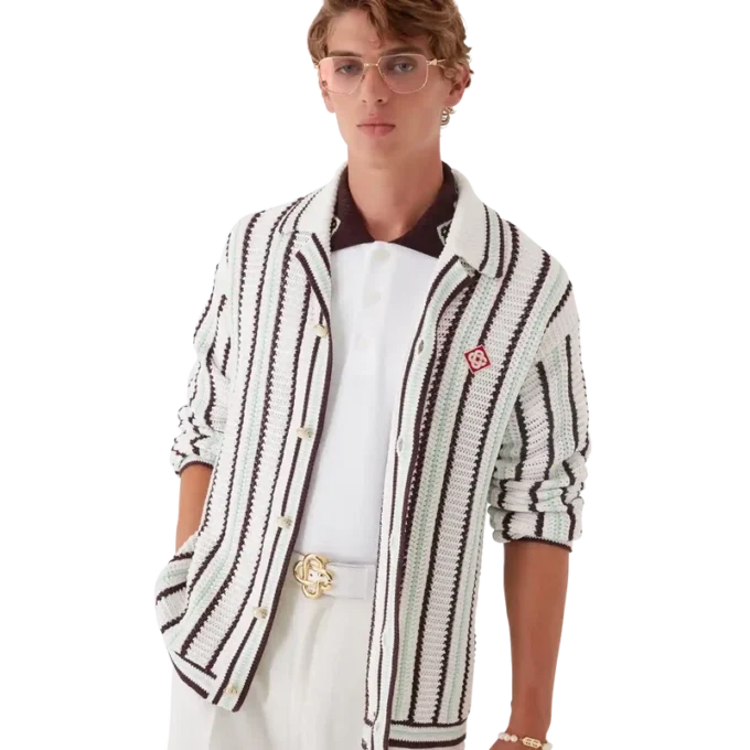 Chemise en coton crocheté à rayures Chemise en coton crocheté à rayures
