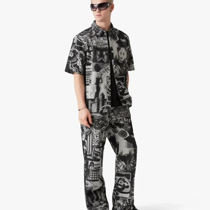 Chemise en denim à manches courtes Rave Collage en shorts Chemise en denim à manches courtes Rave Collage en shorts