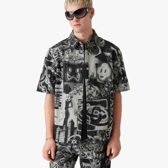 Chemise en denim à manches courtes Rave Collage en shorts Chemise en denim à manches courtes Rave Collage en shorts