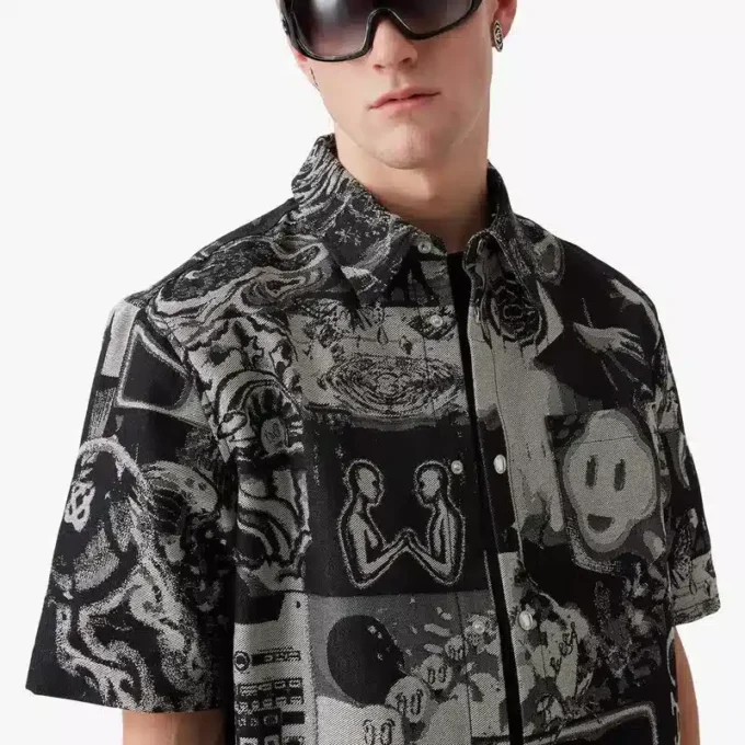 Chemise en denim à manches courtes Rave Collage en shorts Chemise en denim à manches courtes Rave Collage en shorts