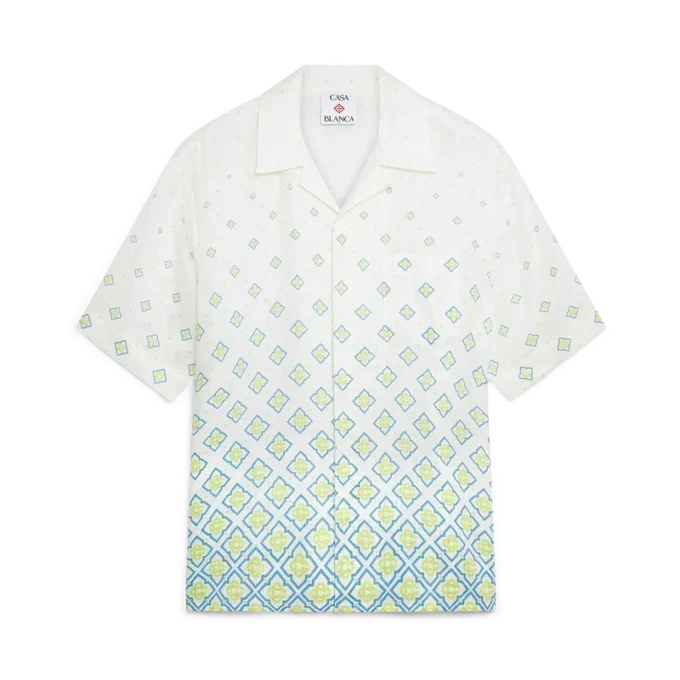 Chemise en lin à manches courtes et monogramme dégradé Chemise en lin à manches courtes et monogramme dégradé