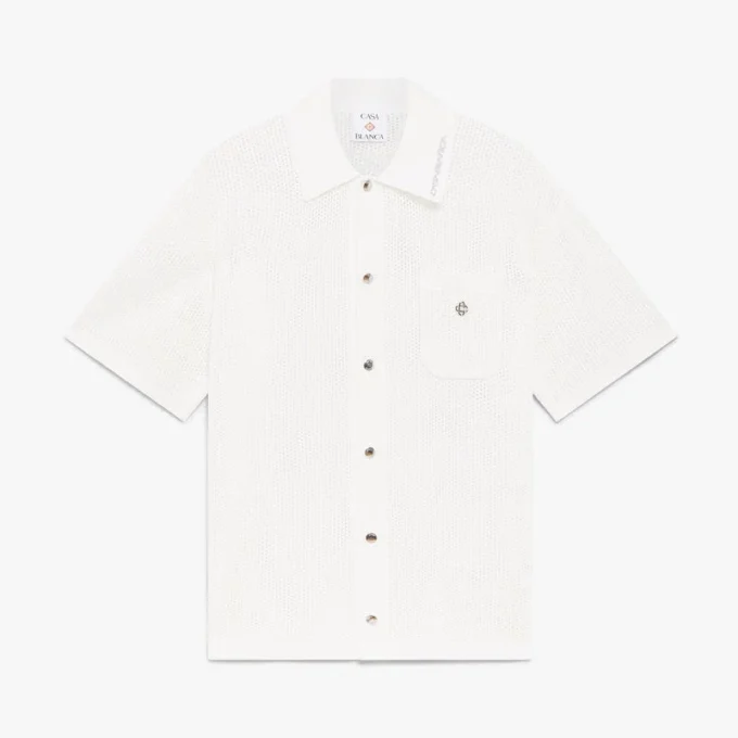 Chemise en maille à manches courtes blanche Chemise en maille à manches courtes blanche