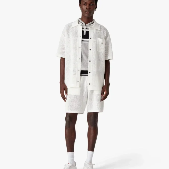 Chemise en maille à manches courtes blanche Chemise en maille à manches courtes blanche