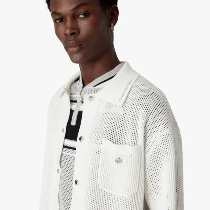 Chemise en maille à manches courtes blanche Chemise en maille à manches courtes blanche