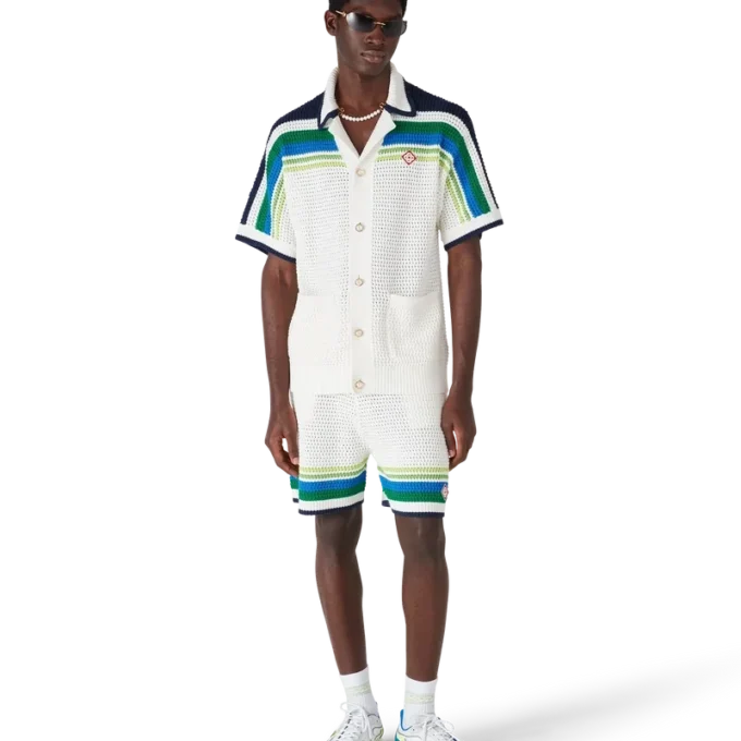 Chemise en maille à manches courtes et rayures