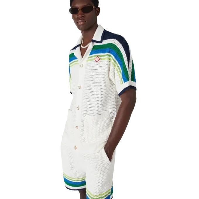Chemise en maille à manches courtes et rayures