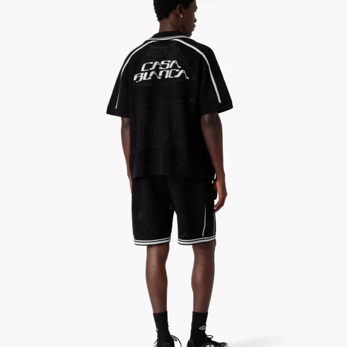 Chemise en maille à manches courtes noire en shorts Chemise en maille à manches courtes noire en shorts