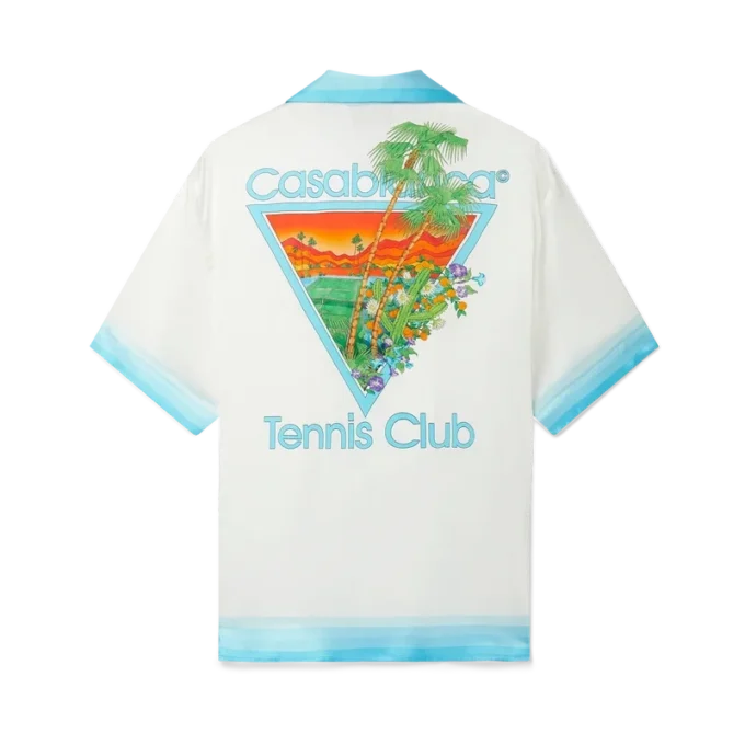 Chemise en soie à col cubain Palm Springs Icon Blue