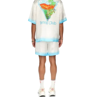 Chemise en soie à col cubain Palm Springs Icon Blue