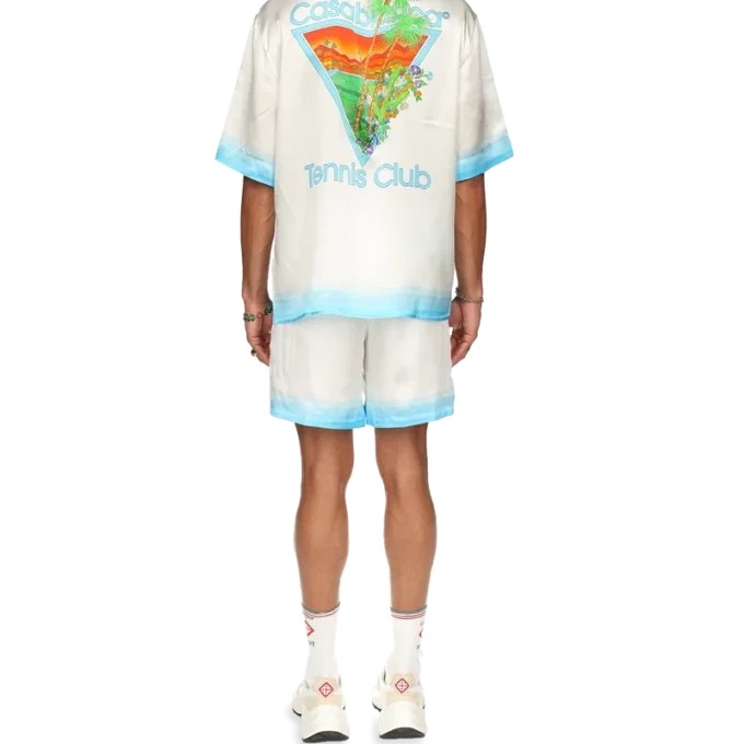 Chemise en soie à col cubain Palm Springs Icon Blue