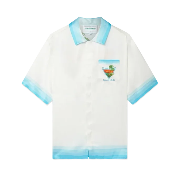 Chemise en soie à col cubain Palm Springs Icon Blue