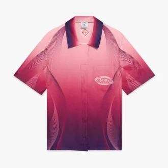 Chemise en soie à manches courtes et col cubain dégradé aubergine