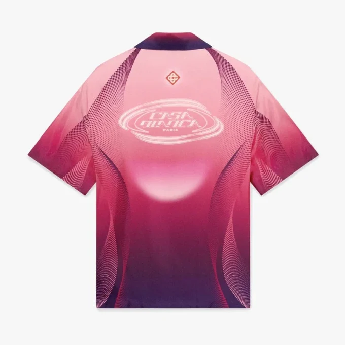 Chemise en soie à manches courtes et col cubain dégradé aubergine