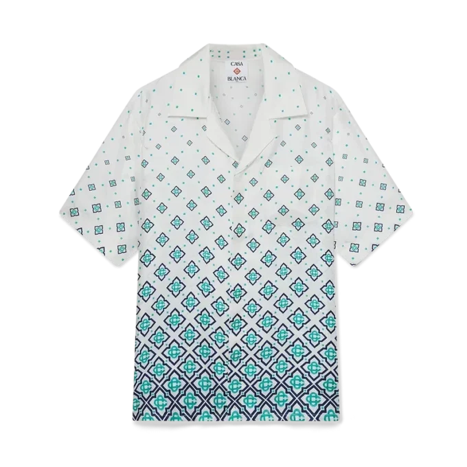 Chemise en soie à manches courtes et monogramme dégradé Chemise en soie à manches courtes et monogramme dégradé