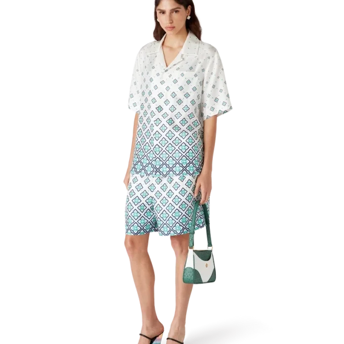 Chemise en soie à manches courtes et monogramme dégradé Chemise en soie à manches courtes et monogramme dégradé