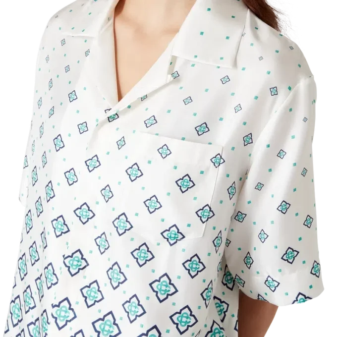 Chemise en soie à manches courtes et monogramme dégradé Chemise en soie à manches courtes et monogramme dégradé