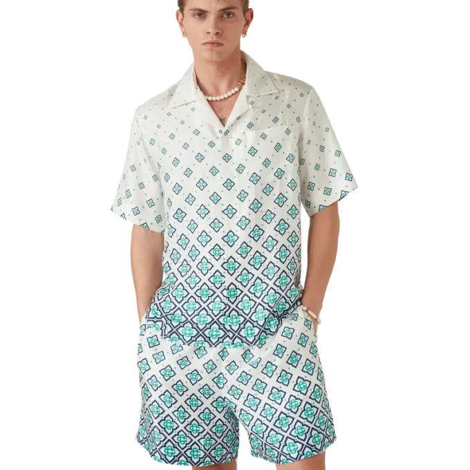 Chemise en soie à manches courtes et monogramme dégradé Chemise en soie à manches courtes et monogramme dégradé