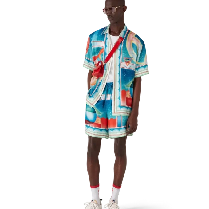Chemise en soie à manches courtes Galaxy Court Shorts Chemise en soie à manches courtes Galaxy Court Shorts