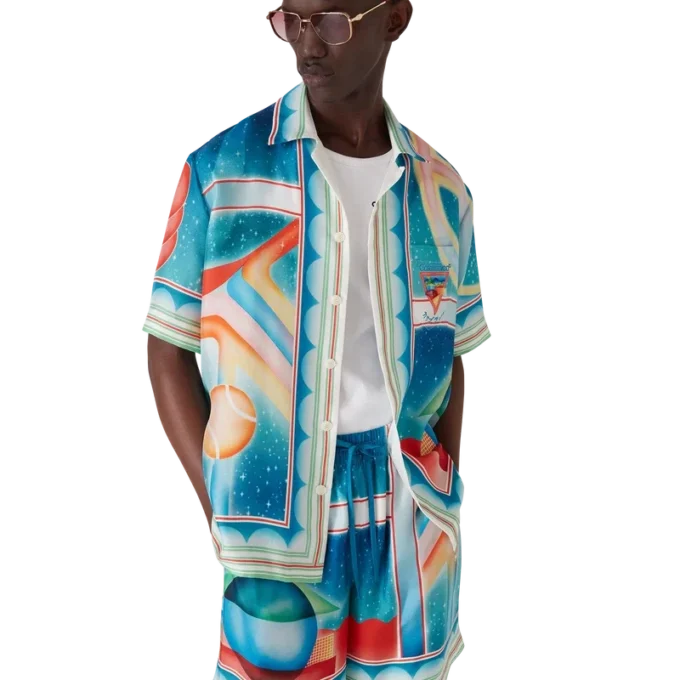 Chemise en soie à manches courtes Galaxy Court Shorts Chemise en soie à manches courtes Galaxy Court Shorts