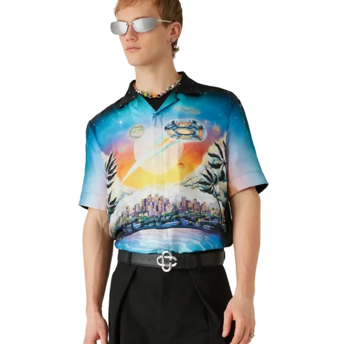 Chemise en soie à manches courtes La Pramonition Chemise en soie à manches courtes La Pramonition