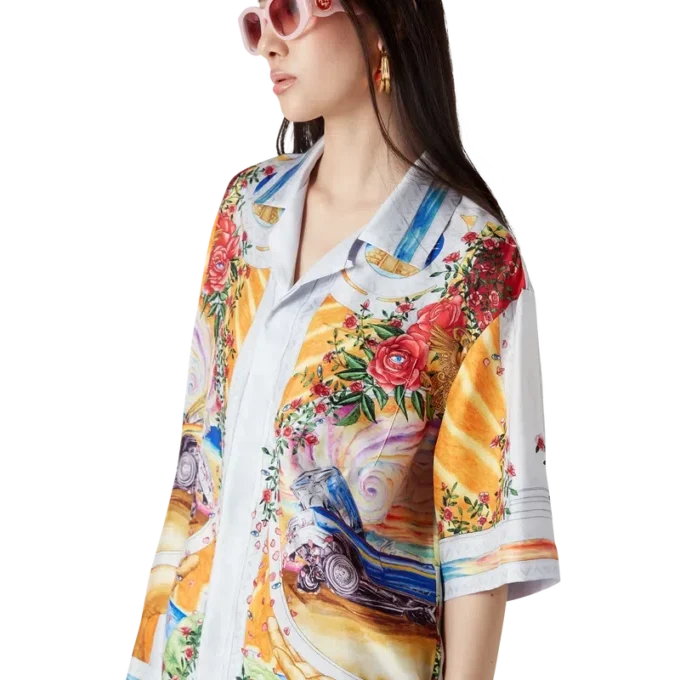 Chemise en soie à manches courtes La Tornade De Rose Short Sleeve Chemise en soie à manches courtes La Tornade De Rose Short Sleeve