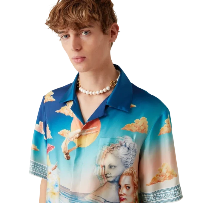 Chemise en soie à manches courtes Le Plongeon