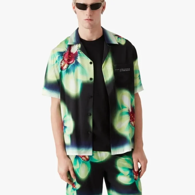 Chemise en soie à manches courtes Orchid Glitch Chemise en soie à manches courtes Orchid Glitch