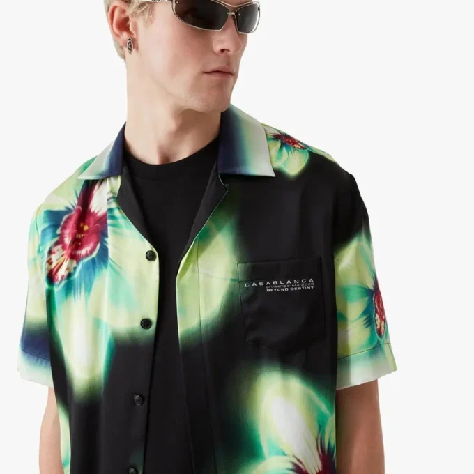 Chemise en soie à manches courtes Orchid Glitch Chemise en soie à manches courtes Orchid Glitch