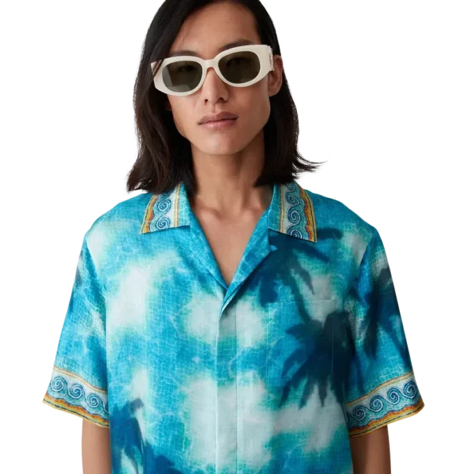 Chemise en soie à manches courtes Poolside Emblem Chemise en soie à manches courtes Poolside Emblem