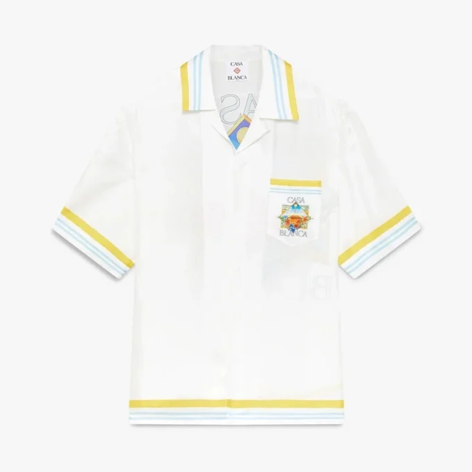 Chemise en soie à manches courtes « White Tennis Landscape » en shorts Chemise en soie à manches courtes « White Tennis Landscape » en shorts